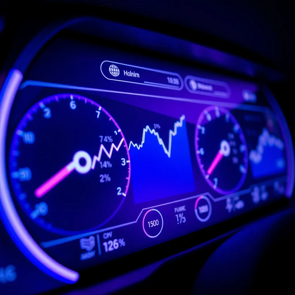 A close-up of a digital dashboard showing financial growth c