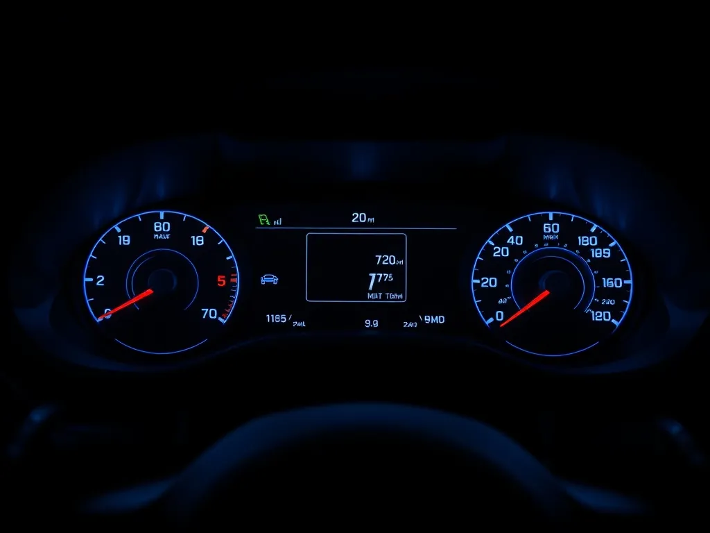 A modern car digital dashboard showing blue glowing telemetr